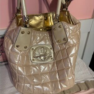 Kathy Van Zeeland Metallic Beige Quilted Shoulder Bag